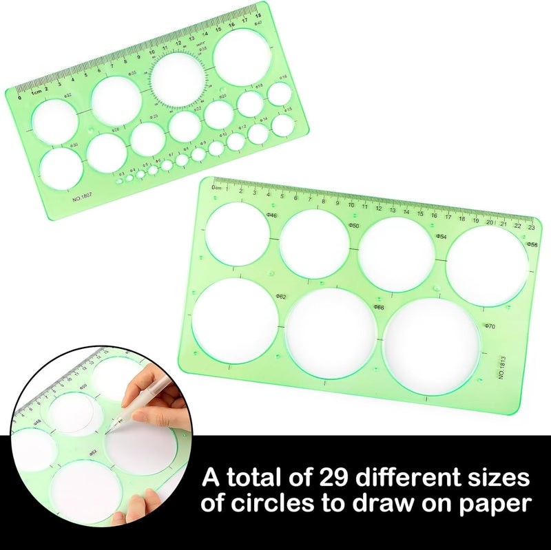 Ymapinc 2Pcs Circle Template for Drawing Drafting Geometric Circle Ruler for Painting Round Drawing Templates Plastic Transparent Ruler for School Office Supplies - Image 3